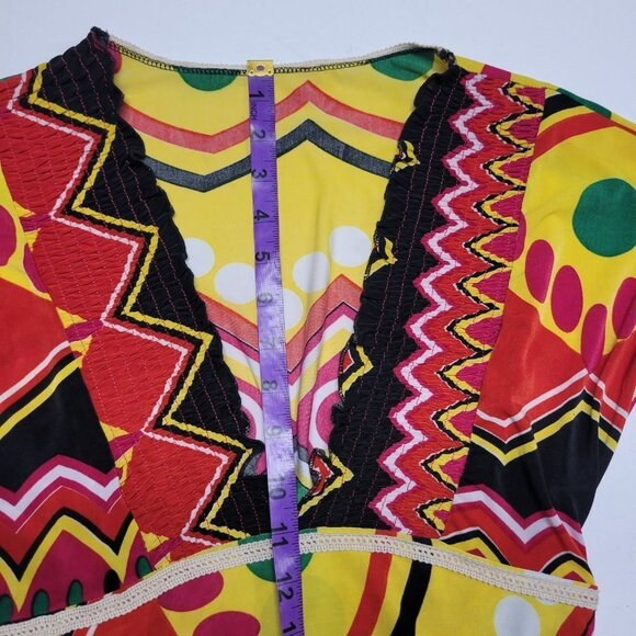 SUMMER Red Maxi Cover up Abstract Print Cap Sleeve Casual Comfy Long Dress - Picture 7 of 13